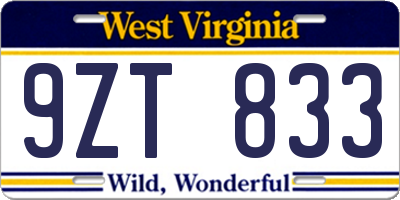 WV license plate 9ZT833