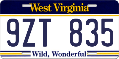 WV license plate 9ZT835