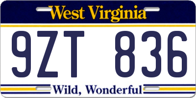 WV license plate 9ZT836