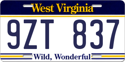WV license plate 9ZT837