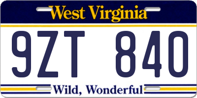 WV license plate 9ZT840