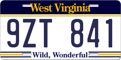 WV license plate 9ZT841