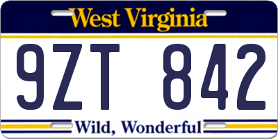 WV license plate 9ZT842
