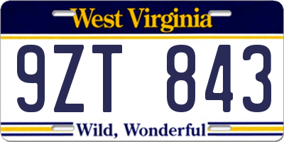 WV license plate 9ZT843