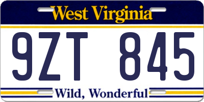 WV license plate 9ZT845