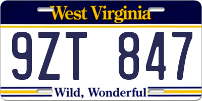 WV license plate 9ZT847