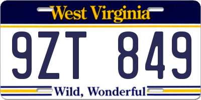 WV license plate 9ZT849