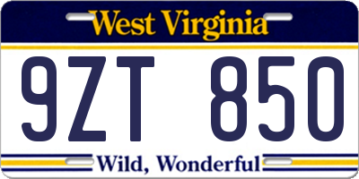 WV license plate 9ZT850