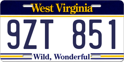 WV license plate 9ZT851