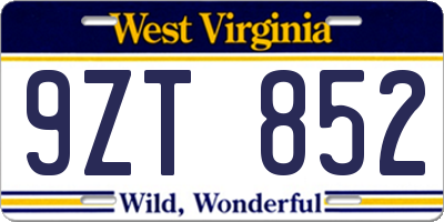 WV license plate 9ZT852