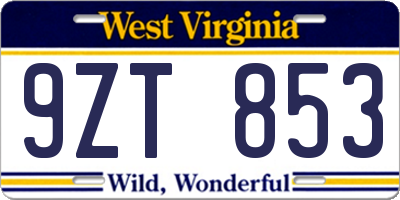 WV license plate 9ZT853