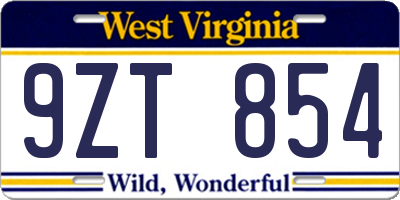 WV license plate 9ZT854