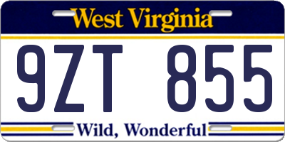 WV license plate 9ZT855