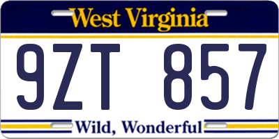 WV license plate 9ZT857