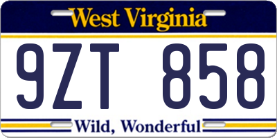 WV license plate 9ZT858