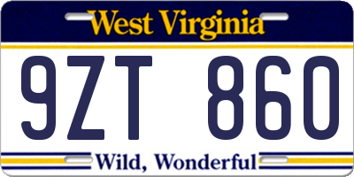 WV license plate 9ZT860