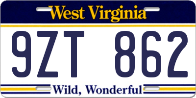WV license plate 9ZT862