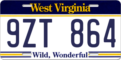 WV license plate 9ZT864
