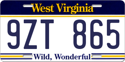 WV license plate 9ZT865