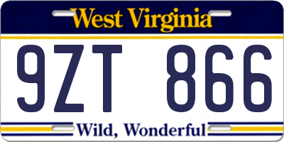 WV license plate 9ZT866