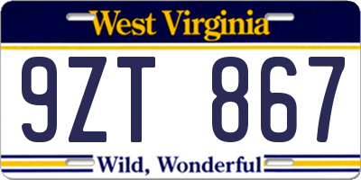 WV license plate 9ZT867