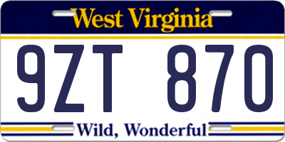 WV license plate 9ZT870