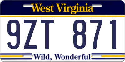 WV license plate 9ZT871