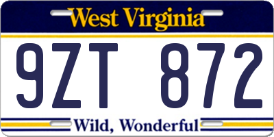 WV license plate 9ZT872