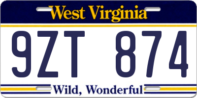 WV license plate 9ZT874