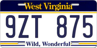 WV license plate 9ZT875