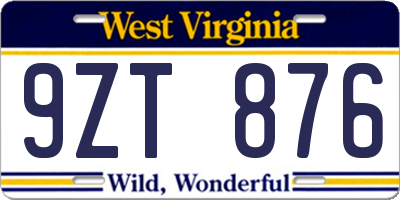WV license plate 9ZT876