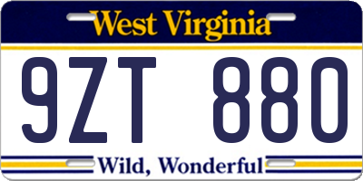WV license plate 9ZT880