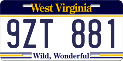 WV license plate 9ZT881