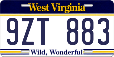 WV license plate 9ZT883