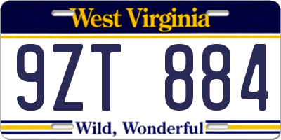 WV license plate 9ZT884