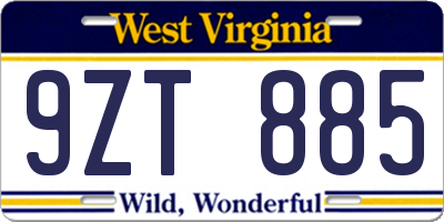WV license plate 9ZT885