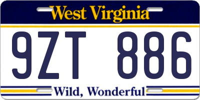 WV license plate 9ZT886