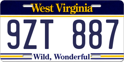 WV license plate 9ZT887