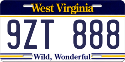 WV license plate 9ZT888