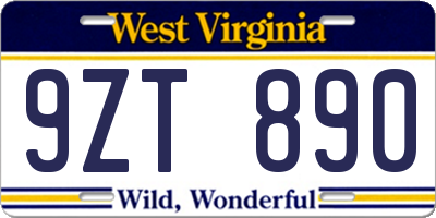 WV license plate 9ZT890