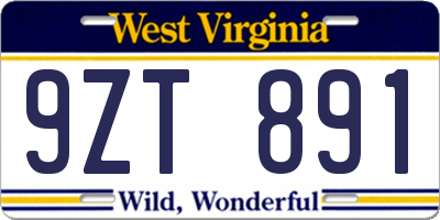 WV license plate 9ZT891