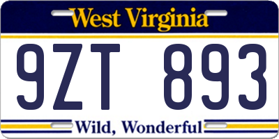 WV license plate 9ZT893