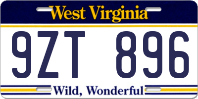 WV license plate 9ZT896