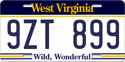 WV license plate 9ZT899