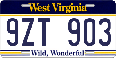 WV license plate 9ZT903