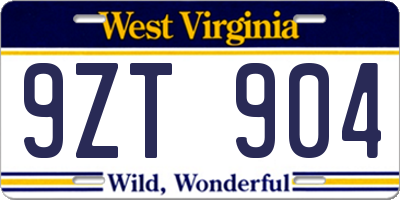 WV license plate 9ZT904