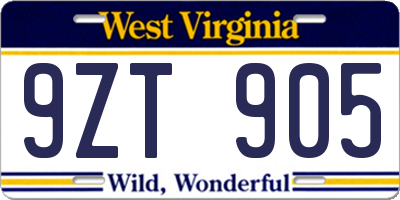 WV license plate 9ZT905