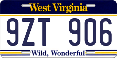 WV license plate 9ZT906