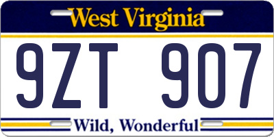 WV license plate 9ZT907