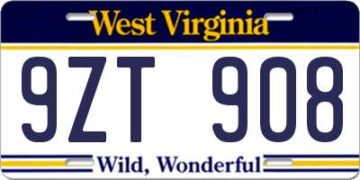 WV license plate 9ZT908